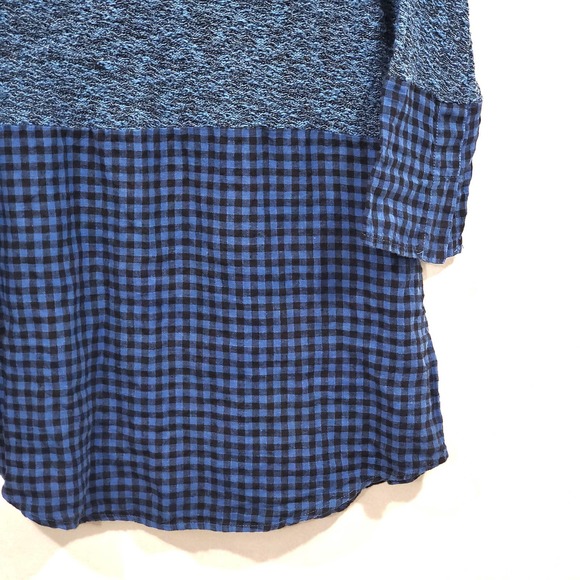 Cutloose Blue Plaid Mix Media Long Sleeve Knit Tunic Top Size S - Picture 2 of 12